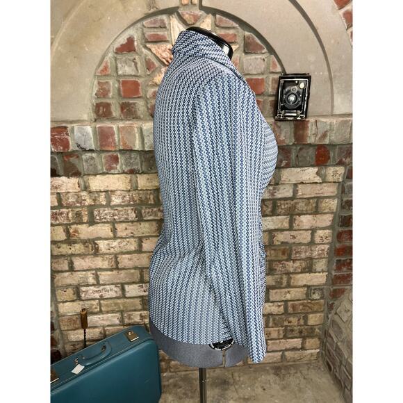 blazer blue geometric double knit polyester blue - Picture 9 of 14